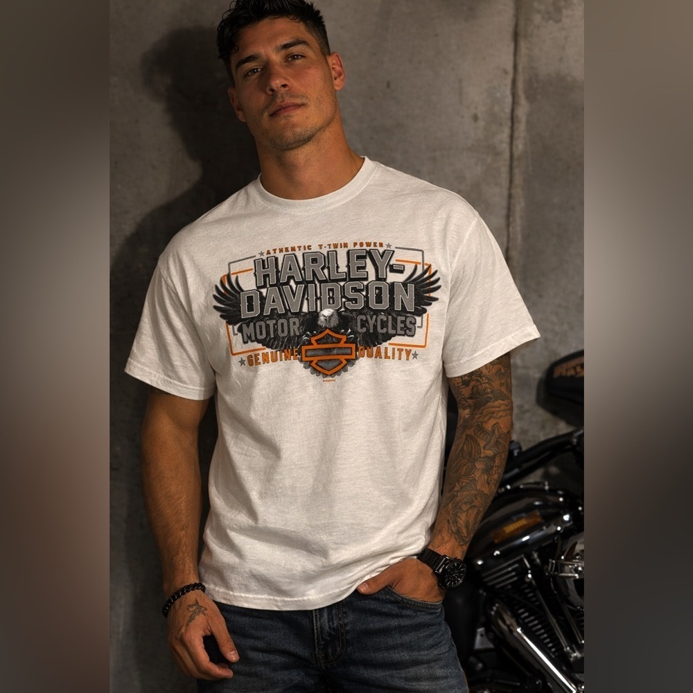 Harley-Davidson White and Orange Graphic Tee